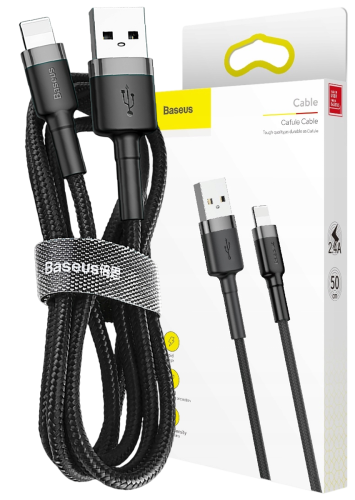 Kabel Baseus Cafule USB-A / Lightning 2.4A QC 3.0 0.5m - Czarno-szary