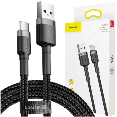 Baseus Cafule Cable wytrzymały nylonowy kabel przewód USB / USB-C QC3.0 2A 2M Czarno-szary