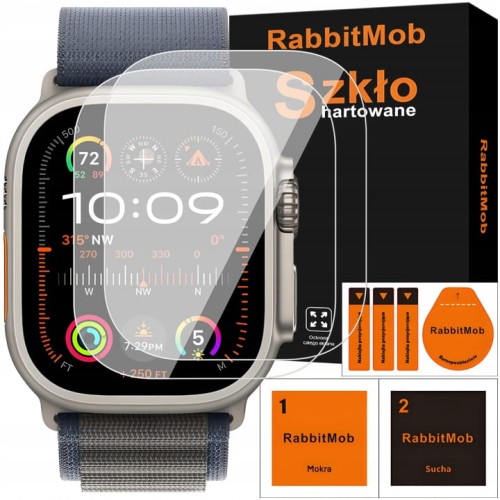2X SZKŁO HARTOWANE 9H DO APPLE WATCH ULTRA / ULTRA 2 / ULTRA 3 49MM + ZESTAW DO MONTAŻU
