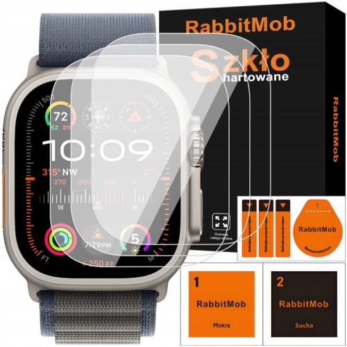 3X SZKŁO HARTOWANE 9H DO APPLE WATCH ULTRA / ULTRA 2 / ULTRA 3 49MM + ZESTAW DO MONTAŻU