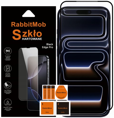 Szkło Hartowane RabbitMob 5D Full Glue do iPhone 17 / 17 Pro + Zestaw do Montażu