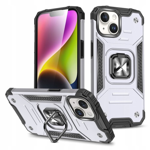 ETUI RING ARMOR PANCERNE Z RINGIEM DO IPHONE 15 PLUS - SREBRNE