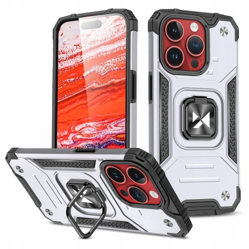 ETUI RING ARMOR PANCERNE Z RINGIEM DO IPHONE 15 PRO - SREBRNE