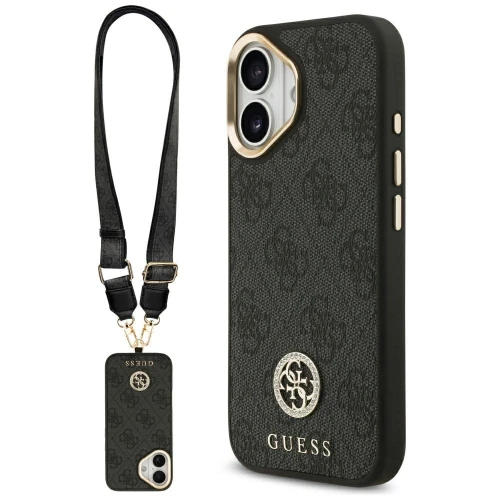 Etui Guess 4G Strass Logo & Big Strap Metal Buttons MagSafe na iPhone 17 - czarne
