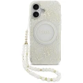Etui Guess IML Flowers Electro Pearl Strap MagSafe na iPhone 17 - białe