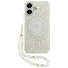 Etui Guess IML Flowers Electro Pearl Strap MagSafe na iPhone 17 - białe