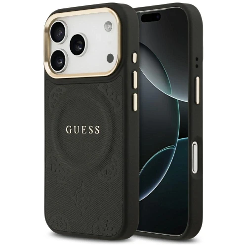Etui Guess Peony Hot Stamp MagSafe na iPhone 17 Pro - czarne