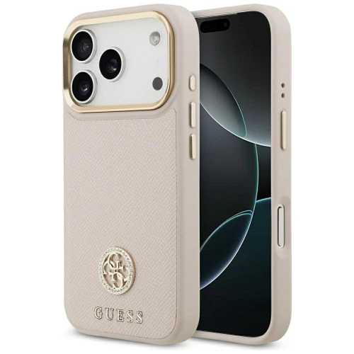 Etui Guess Grained Strass Logo MagSafe na iPhone 17 Pro - różowe
