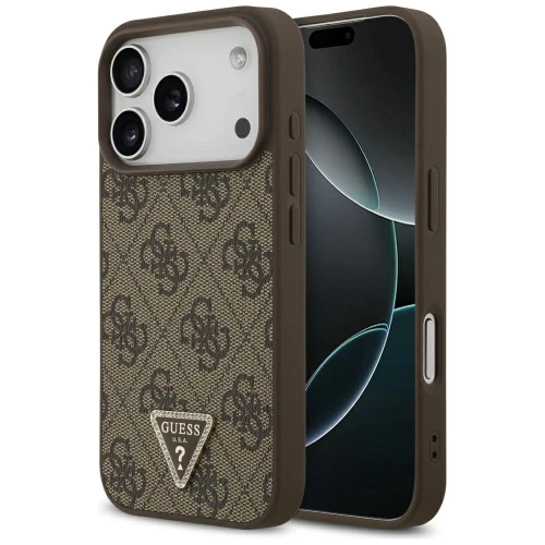 Etui Guess Leather 4G Triangle Strass MagSafe na iPhone 17 Pro - brązowe