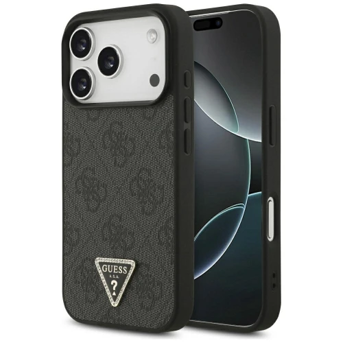 Etui Guess Leather 4G Triangle Strass MagSafe na iPhone 17 Pro - czarne