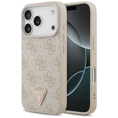 Etui Guess Leather 4G Triangle Strass MagSafe na iPhone 17 Pro - różowe