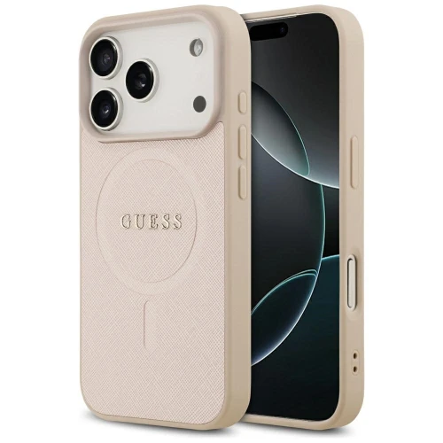 Etui Guess Saffiano Classic Logo MagSafe na iPhone 17 Pro - różowe