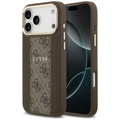 Etui Guess 4G Stripe MagSafe na iPhone 17 Pro Max - brązowe