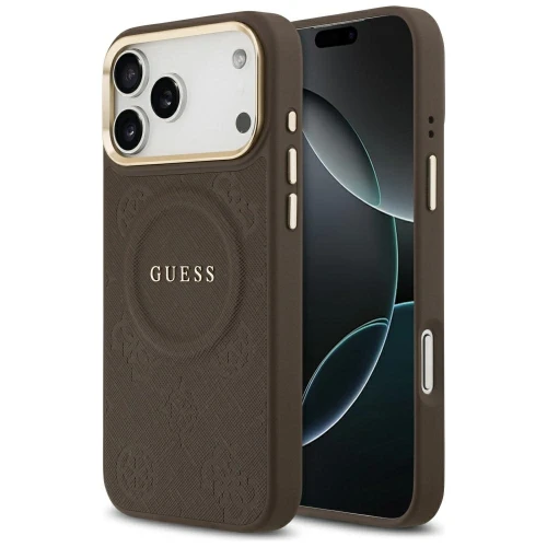 Etui Guess Peony Hot Stamp MagSafe na iPhone 17 Pro Max - brązowe