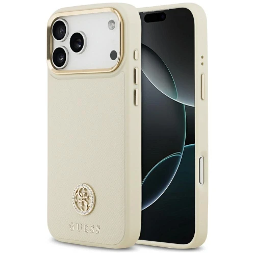 Etui Guess Grained Strass Logo MagSafe na iPhone 17 Pro Max - beżowe