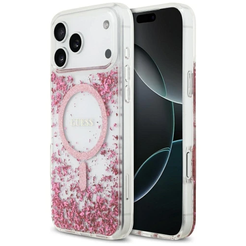 Etui Guess Resin Bottom Glitter MagSafe na iPhone 17 Pro Max - różowe