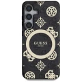 Etui Guess 4G Background Gold Electroplated Peony Pattern MagSafe do Samsung Galaxy S25 czarny