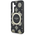 Etui Guess 4G Background Gold Electroplated Peony Pattern MagSafe do Samsung Galaxy S25 czarny
