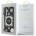 Etui Guess 4G Background Gold Electroplated Peony Pattern MagSafe do Samsung Galaxy S25 czarny