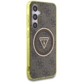 Etui Guess 4G Glitter Triangle Buttons MagSafe do Samsung Galaxy S25 brązowy