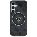 Etui Guess 4G Glitter Triangle Buttons MagSafe do Samsung Galaxy S25 czarny