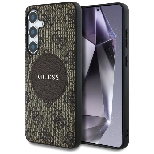 Etui Guess 4G Round Patch Classic Logo MagSafe do Samsung Galaxy S25 brązowy