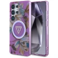Etui Guess Glitter Flowers Triangle Buttons MagSafe do Samsung Galaxy S25 Ultra fioletowy