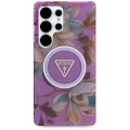 Etui Guess Glitter Flowers Triangle Buttons MagSafe do Samsung Galaxy S25 Ultra fioletowy