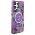 Etui Guess Glitter Flowers Triangle Buttons MagSafe do Samsung Galaxy S25 Ultra fioletowy