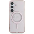Etui Guess Rhinestones Printed Classic Logo MagSafe Samsung Galaxy S25 różowy