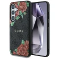 Etui Guess Leather 4G Flowers Print Metal Classic Logo MagSafe na Samsung Galaxy S25 - czarne