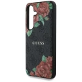 Etui Guess Leather 4G Flowers Print Metal Classic Logo MagSafe na Samsung Galaxy S25 - czarne