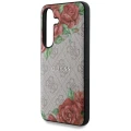 Etui Guess Leather 4G Flowers Print Metal Classic Logo MagSafe na Samsung Galaxy S25 - różowe