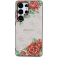 Etui Guess Leather 4G Flowers Print Metal Classic Logo MagSafe na Samsung Galaxy S25 Ultra - różowe