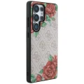 Etui Guess Leather 4G Flowers Print Metal Classic Logo MagSafe na Samsung Galaxy S25 Ultra - różowe