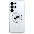 Etui Karl Lagerfeld Button Karl & Choupette Heads Printed Logo MagSafe Samsung Galaxy S25 Ultra biały