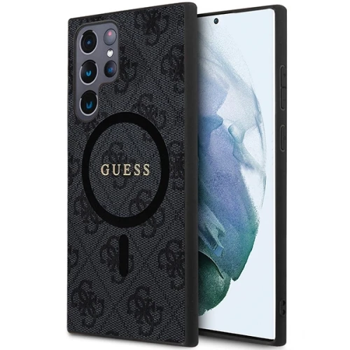 Etui Guess 4G Collection Leather Metal Logo MagSafe na Samsung Galaxy S24 Ultra - czarne
