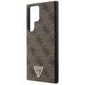 Etui Guess Grip Stand 4G Triangle Strass na Samsung Galaxy S24 Ultra - brązowe