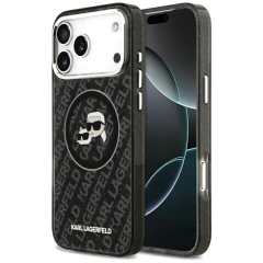 Etui Karl Lagerfeld IML Glitter Karl&Choupette Heads Logo MagSafe na iPhone 17 Pro Max - czarne