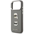 Etui Karl Lagerfeld FW Grained Karl & Choupette Heads Pins & Logo na iPhone 17 Pro Max - szare