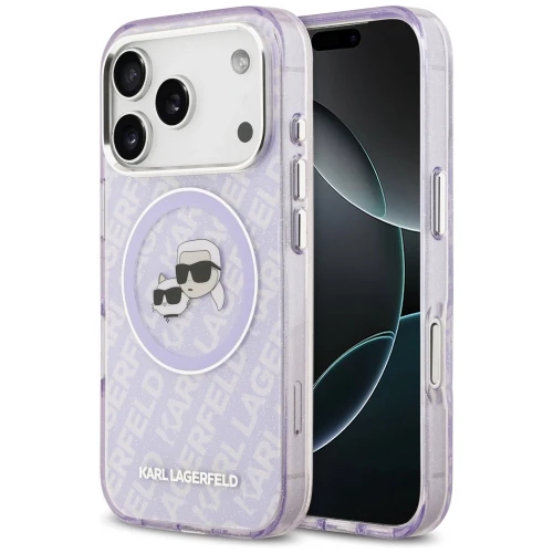 Etui Karl Lagerfeld IML Glitter Karl & Choupette Heads Logo MagSafe na iPhone 17 Pro Max - fioletowe