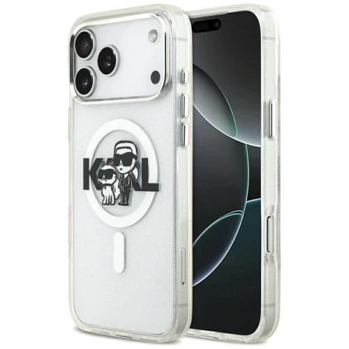 Etui Karl Lagerfeld IML Glitter Karl & Choupette Sketch Logo MagSafe do iPhone 17 Pro Max - przezroczyste