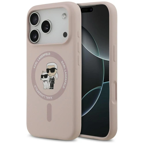 Etui Karl Lagerfeld Silicone Karl&Choupette Ring MagSafe do iPhone 17 Pro - różowe