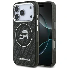 Etui Karl Lagerfeld IML Glitter Karl&Choupette Heads Logo MagSafe na iPhone 17 Pro - czarne