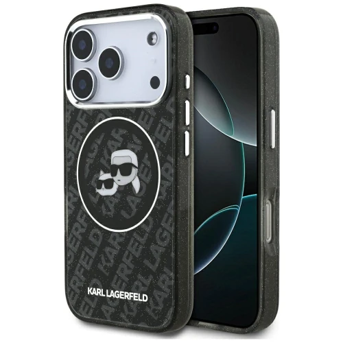 Etui Karl Lagerfeld IML Glitter Karl&Choupette Heads Logo MagSafe na iPhone 17 Pro - czarne