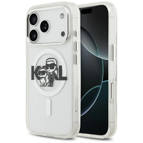 Etui Karl Lagerfeld IML Glitter Karl & Choupette Sketch Logo MagSafe na iPhone 17 Pro - przezroczyste