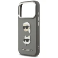 Etui Karl Lagerfeld FW Grained Karl & Choupette Heads Pins & Logo na iPhone 17 Pro - szare