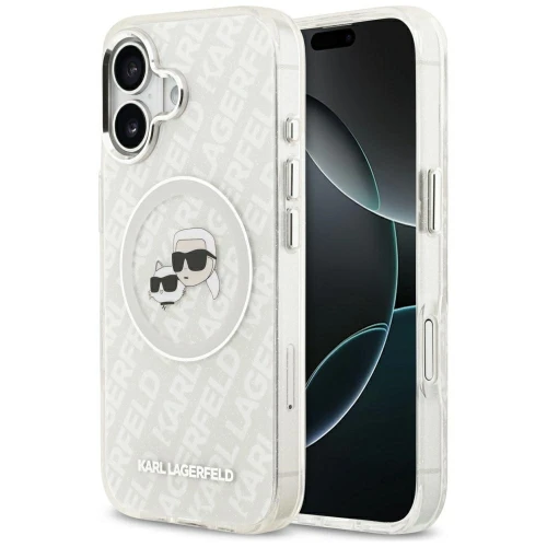 Etui Karl Lagerfeld IML Glitter Karl & Choupette Heads Logo MagSafe na iPhone 17 - szare
