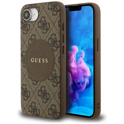 Etui Guess 4G Circle Classic Logo MagSafe na iPhone 16e - brązowe