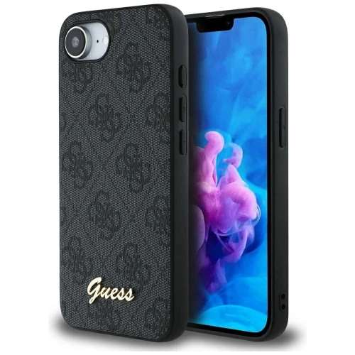 Etui Guess 4G Script Logo MagSafe na iPhone 16e - czarne